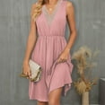 thumbnail image 1 of Homenesgenics Summer Dresses for Women under $10 Women's Short Sleeve V-Neck Solid Color Pocket Makings Dress Womens Dresses Party Pink S, 1 of 5