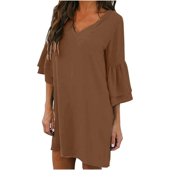 Homenesgenics Summer Dresses for Women under $10 Plus Size Women's Casual Loose Large Sleeve V-Neck A-Line Skirt Gifts for Women