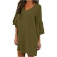 thumbnail image 1 of Homenesgenics Summer Dresses for Women under $10 Plus Size Women's Casual Loose Large Sleeve V-Neck A-Line Skirt Gifts for Women, 1 of 5