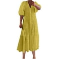 thumbnail image 1 of Homenesgenics Summer Dresses 2025 Women 5/4 Sleeved V-neck Solid Color Button Pleated Loose Casual Dress Yellow L, 1 of 7