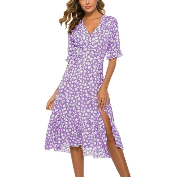 Homenesgenics Summer Dresses for Women Plus Size 2X Fashion Women Summer Casual Print Dress V-Neck Short Sleeve Loose Dress