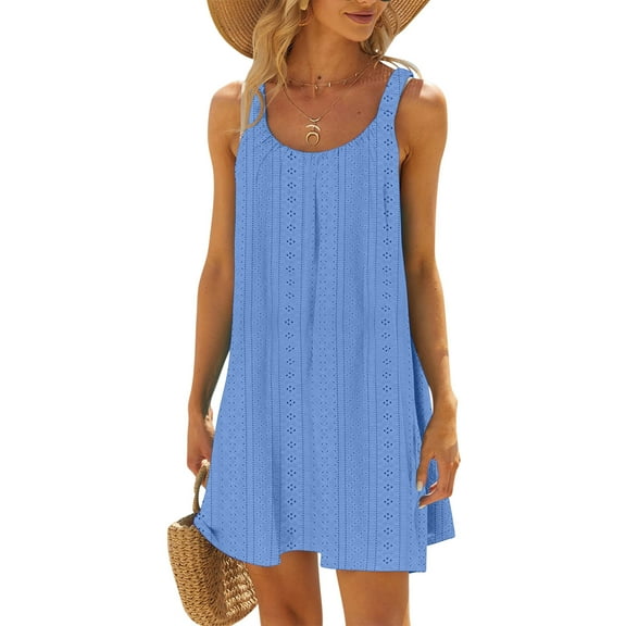 Homenesgenics Summer Dresses for Women Plus Size Women's Beach Dress Bikini Beachwear Coverups Casual Vacation Short Summer Dresses Blue S