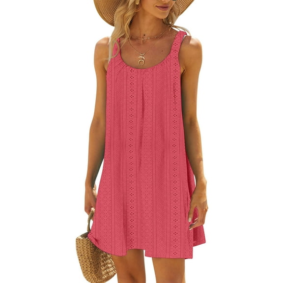 Homenesgenics Summer Dresses for Women Plus Size Women's Beach Dress Bikini Beachwear Coverups Casual Vacation Short Summer Dresses Red L
