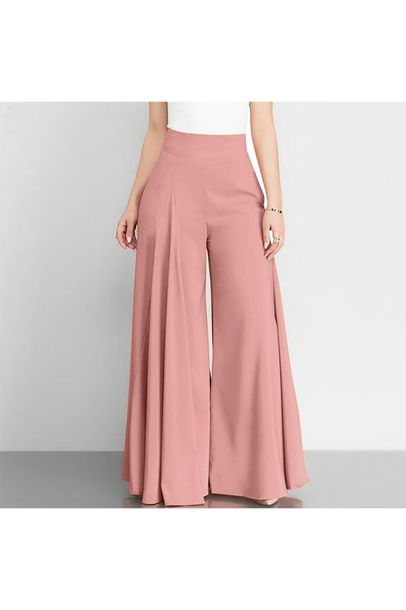 Homenesgenics Summer Elastic Waist Womens Dress Pants Womens Pull Dress Pants Wide Leg Lounge Pants Chiffon Pleated Plus Size Lightweight Millennium Pants Pink XXXXL