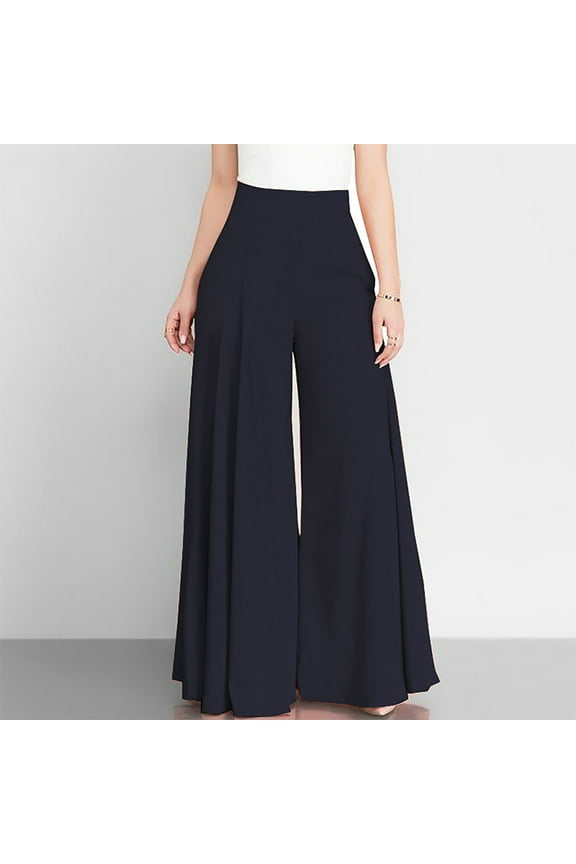 Homenesgenics Summer Elastic Waist Womens Dress Pants Womens Pull Dress Pants Wide Leg Lounge Pants Chiffon Pleated Plus Size Lightweight Millennium Pants Blue XXXL