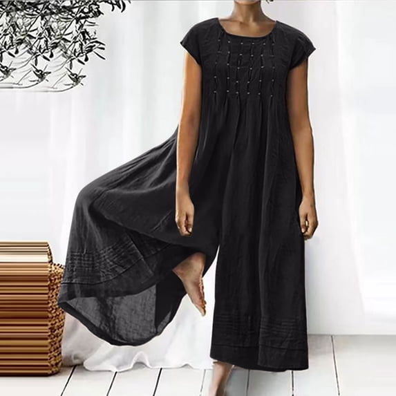 Homenesgenics Summer Jumpsuit for Women Fashion Women Casual Sexy Sleeveless Solid Color Bandage Wide Leg Jumpsuits Black S
