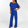 thumbnail image 1 of Homenesgenics Summer Jumpsuit for Women Women Short Sleeve Playsuit Clubwear Straight Leg Jumpsuit with Belt Blue M, 1 of 9