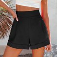 thumbnail image 1 of Homenesgenics Summer Short for Women Plus Size Clearance Women Summer Cotton and Linen Pockets Wide Leg Shorts High Waisted Casual Shorts Workwear/(Black,XXL), 1 of 8