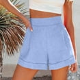thumbnail image 1 of Homenesgenics Summer Short for Women Plus Size Clearance Women Summer Cotton and Linen Pockets Wide Leg Shorts High Waisted Casual Shorts Workwear/(Blue,XL), 1 of 8