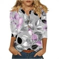 thumbnail image 1 of Homenesgenics Summer Tops for Women under $10 Cotton Linen Round Neck Graphic/Floral Print 3/4 Sleeve Plus Size Shirts Blouses for Women $5 Workout Casual Tunic Tops Purple L, 1 of 5