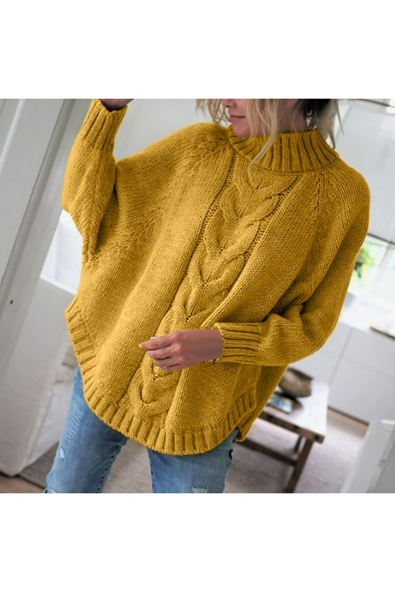 Sweaters for Women Clearance $5 Winter New Loose Doll Sleeve Knit Sweater Solid Color Half Turtleneck Sweater
