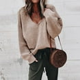 thumbnail image 1 of Homenesgenics Sweaters for Women Plus Size Womens Sweaters and Cardigans Women Trendy V-Neck Loose Pullover Color Long Sleeves Sweater Tops Brown M, 1 of 3