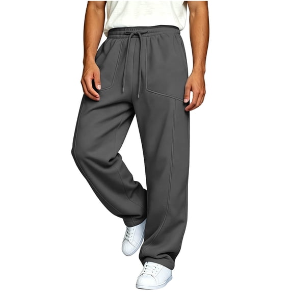Homenesgenics Sweatpants Men with Pockets Open Bottom Drawstring Elastic Waist and Zipper Fly Trousers Gray S