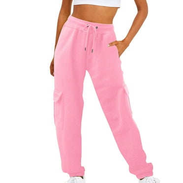 Homenesgenics Sweatpants for Women Wide Leg Plus Size Clearance 3XL Women's Graphic Solid Color Drawstring with Pockets Ankle Binding Sweatpants Work Pants Pink S