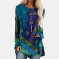 thumbnail image 1 of Spring Tops for Women Sweatshirts for Women under $10.00 Crewneck Plus Size Loose Fit Women's Ethnic Style Print Casual Long Sleeve Plus Size Fashion Top Blue XXL, 1 of 5