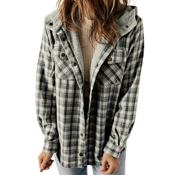 Homenesgenics Sweatshirts for Women under $10.00 Soft Women Casual Pockets Winter Long Sleeve Tops Jacket Plaid Coat