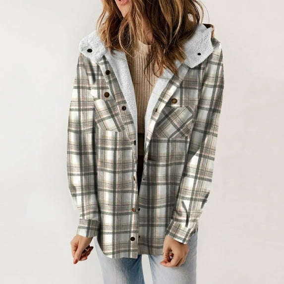 Homenesgenics Sweatshirts for Women under $10.00 Soft Women Casual Pockets Winter Long Sleeve Tops Jacket Plaid Coat
