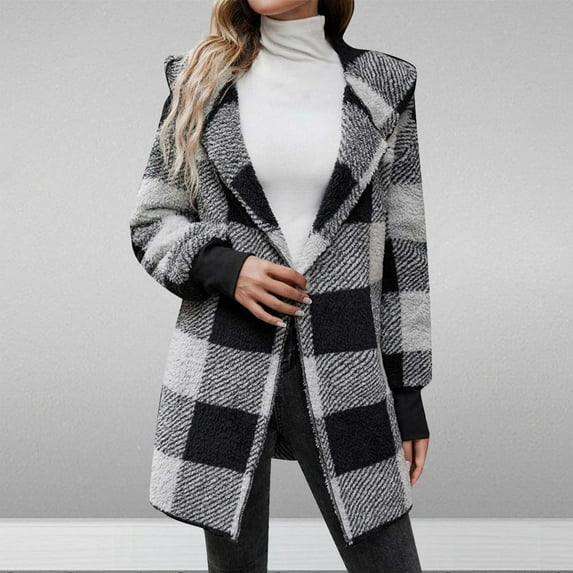Homenesgenics Sweatshirts for Women under $10.00 Soft Women Casual Pockets Winter Long Sleeve Tops Jacket Plaid Coat