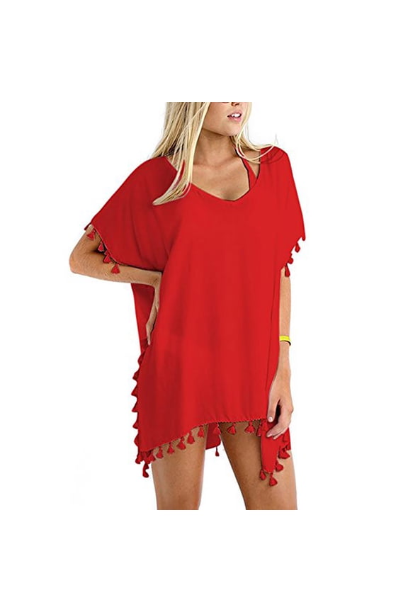 Swimsuits for Women Full Coverage 2 Piece Cover Up Plus Size Summer Women's Swimsuit New Fashion Beach Sexy Solid Hem Swimwear/Red