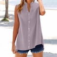 thumbnail image 1 of Homenesgenics Tank Tops for Women under $5 Plus Size Summer Solid Sleeveless Side Slit Pocketless Cotton-Linen Button-Up Tank Tops Shirt Stand Collar Tank Tops Purple L, 1 of 7
