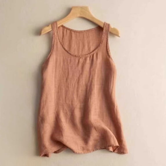 Homenesgenics Tank Tops for Women Summer Trendy Casual Flowy Solid Color Cotton-Linen Blend Sleeveless Round Neck Pullover Casual Plus Size Women Shirts Loose Fit Orange XL