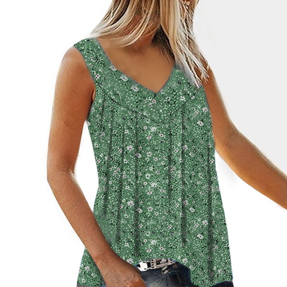 Homenesgenics Tank Tops for Women Women's Fashion Printed Sleeveless T-Shirt Blouse Neck Casual Green XL