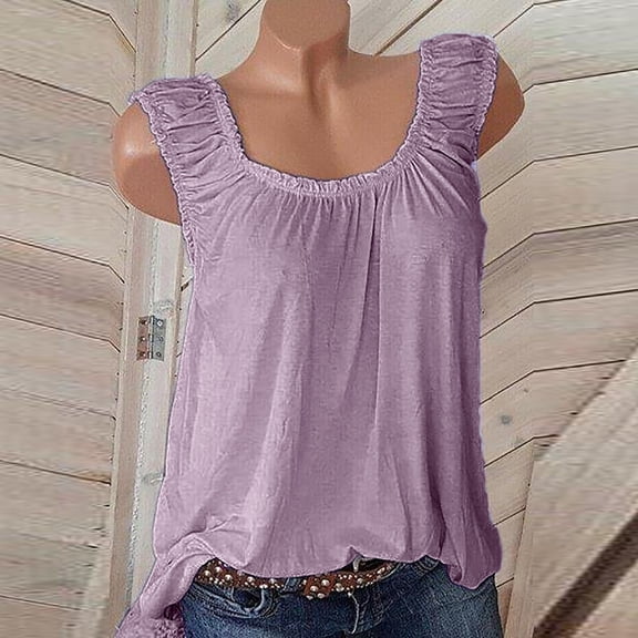 Homenesgenics Tank Tops for Women under $5 Women Casual Sleeveless CrewNeck Solid Blouse Pullover Shirt Purple S