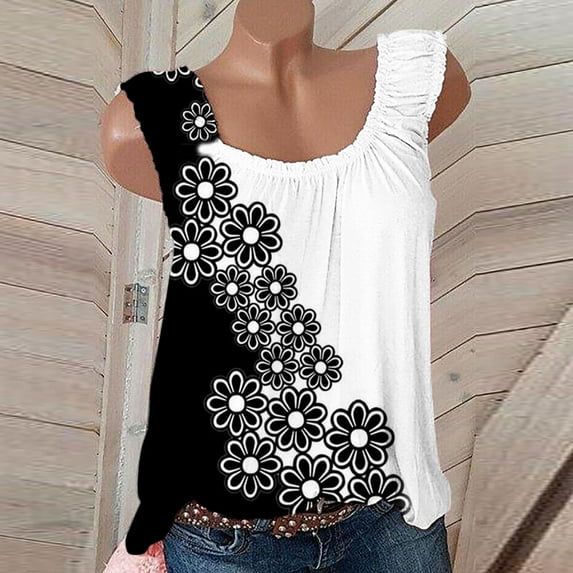 Homenesgenics Tank Tops for Women Clearance under $5 Women Casual Sleeveless CrewNeck Solid Blouse Pullover Shirt