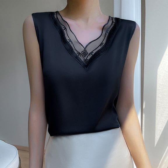 Homenesgenics Tank Tops for Women Plus Size Fashion Women's Casual Solid Color Loose and Comfortable Sleeveless V-Neck Tank Tops Black M