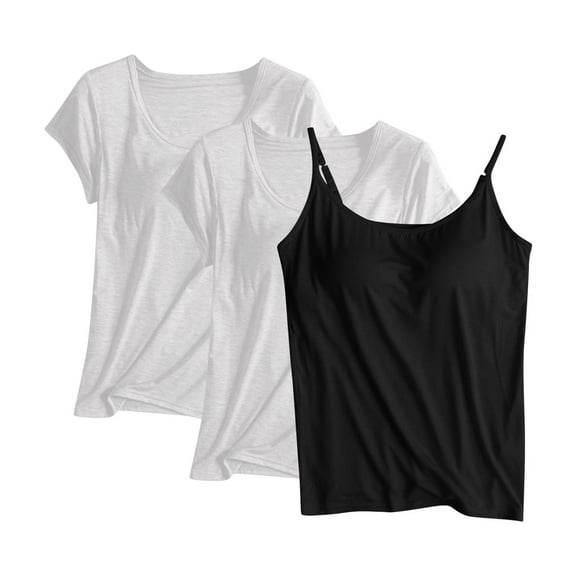 Homenesgenics Tank Tops for Women Plus Size Women's Cotton Solid Color Tank Tops with Built in Bras Base Shirt Beige XXL