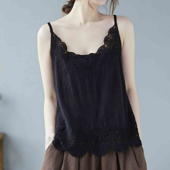 Homenesgenics Tank Tops for Women Plus Size Women's Summer Casual Fashion Solid Color Loose Round Neck Sleeveless Black One Size