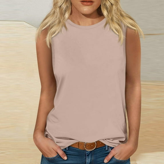 Homenesgenics Tank Tops for Women Plus Size Women's Summer Casual Fashion Solid Color Loose Round Neck Sleeveless Brown XXL