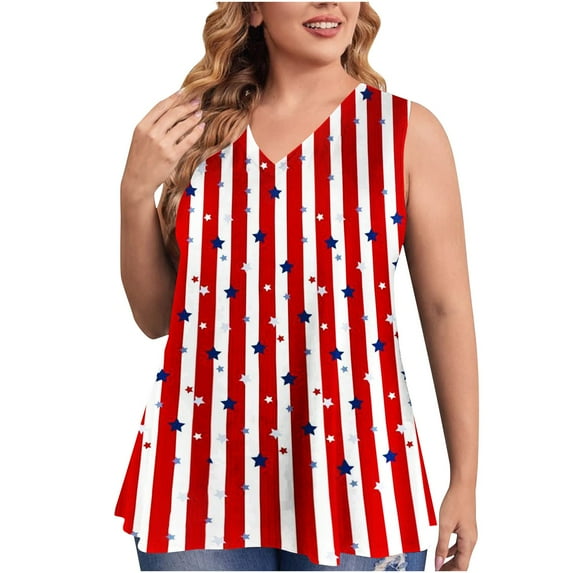 Homenesgenics Tank Tops for Women Women's Fashion Plus Size Printed Vest V-Neck Loose Sleeveless T-shirt Pullover Tops