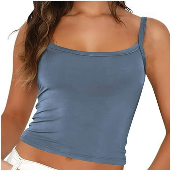 Homenesgenics Tank Tops for Women under $5 Fashion Women Solid Round Neck Sleeveless Camisole Tank Summer Clothes Blue L