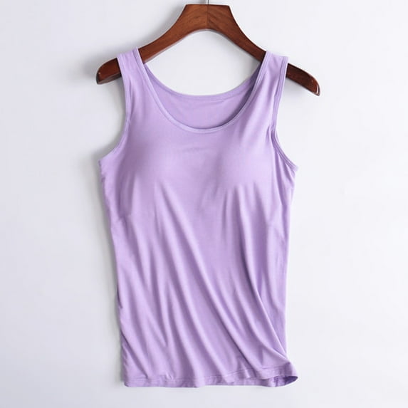 Homenesgenics Tank Tops for Women under $5 Ladies Camisole Tank Tops with Built in Bras Bottom underwear Yoga Sports Vest Purple XL