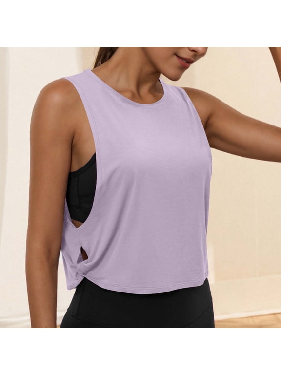 Tank Tops for Women under $5 Plus Size Casual Sports Side Cutout Round Neck Sleeveless Summer Tank Tops Purple S
