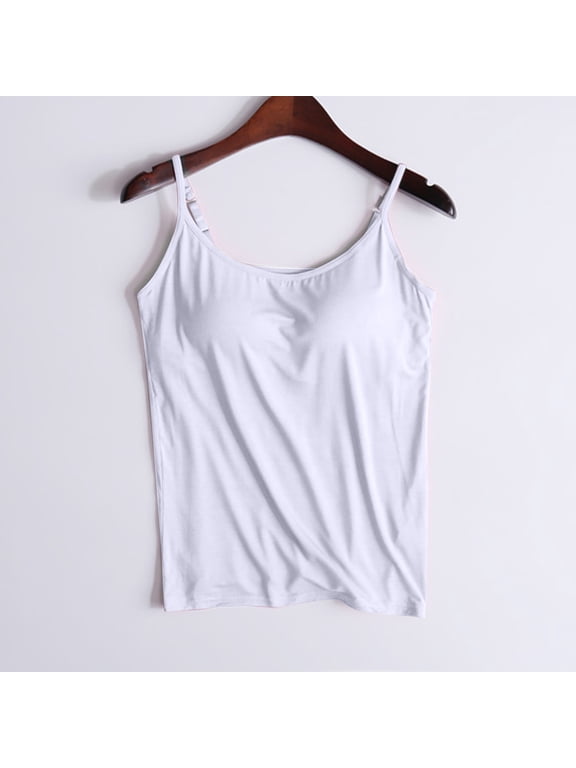 New Trendy!Homenesgenics Womens Tank Tops with Built in Bra Ladies Camisole With Chest Pad Rings Cup Body Bottom Underwear Yoga Sports Tops White M