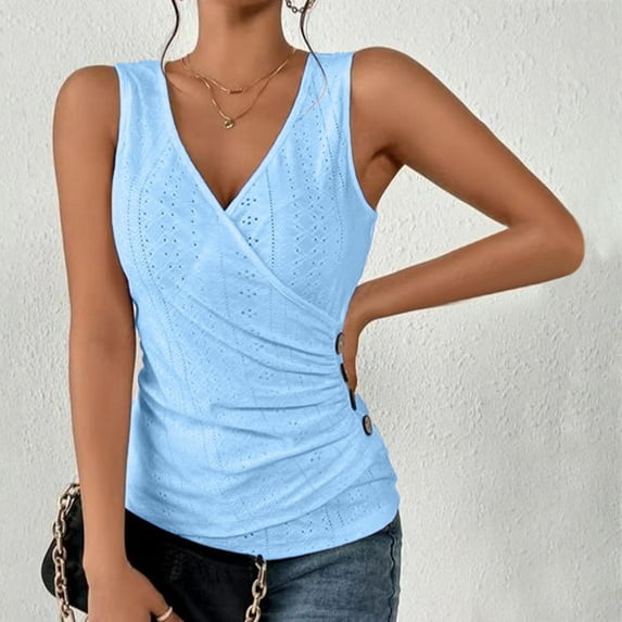 Homenesgenics Tank Tops for Women under $5 Women's Casual Sexy V-Neck Slim Solid Color Sleeveless T-Shirt Vest Tank Tops Blue XXXL