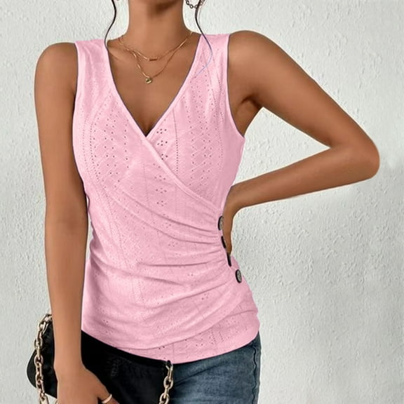 Homenesgenics Tank Tops for Women under $5 Women's Casual Sexy V-Neck Slim Solid Color Sleeveless T-Shirt Vest Tank Tops Pink XXL