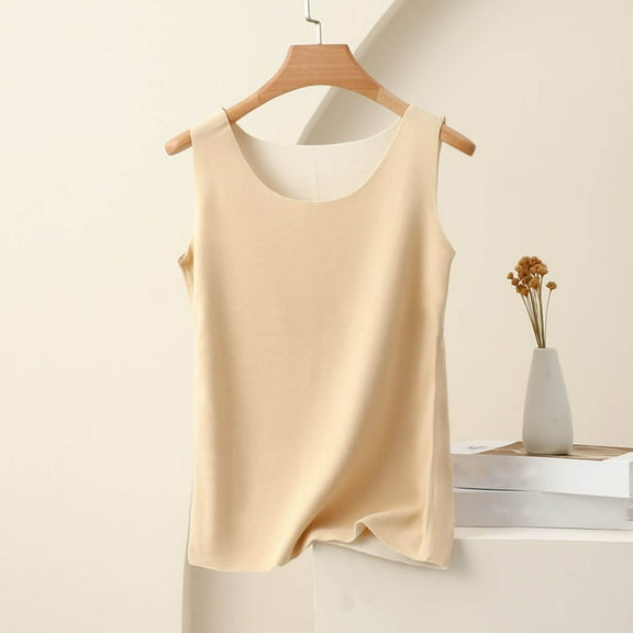 Homenesgenics Tank Tops for Women under $5 Women's Fashionable Casual Solid Color Slim Suspender Round Neck Tops Beige L
