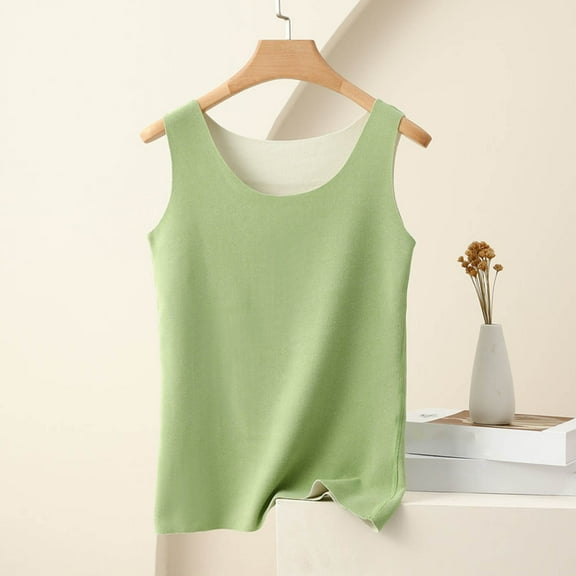Homenesgenics Tank Tops for Women under $5 Women's Fashionable Casual Solid Color Slim Suspender Round Neck Tops Green M