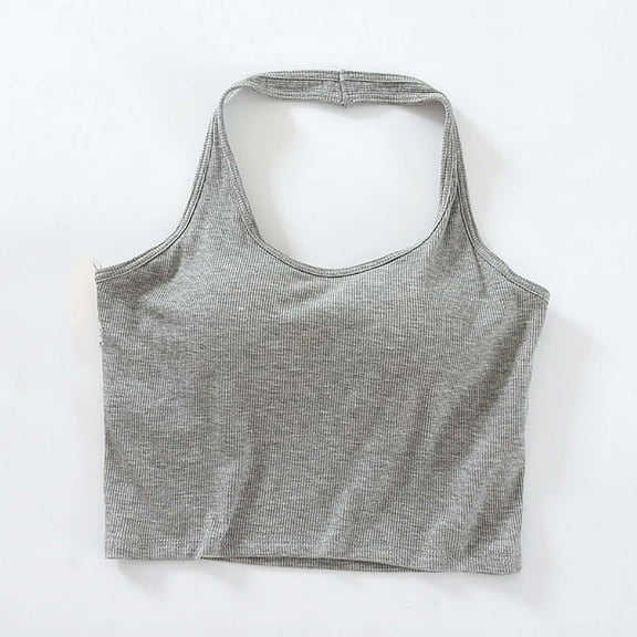 Homenesgenics Tank Tops for Women under $5 Women's Solid Color Cushion Hanging Neck Tank Tops Tank Tops with Built in Bras Overlay for Women Gray S