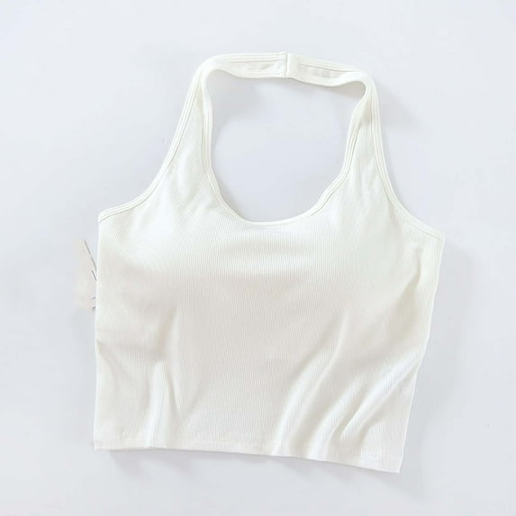 Homenesgenics Tank Tops for Women under $5 Women's Solid Color Cushion Hanging Neck Tank Tops Tank Tops with Built in Bras Overlay for Women White S