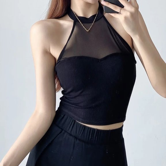 Homenesgenics Tank Tops for Women under $5 Women's Solid Color Matching Bottom Suspender With Round Neck Black M