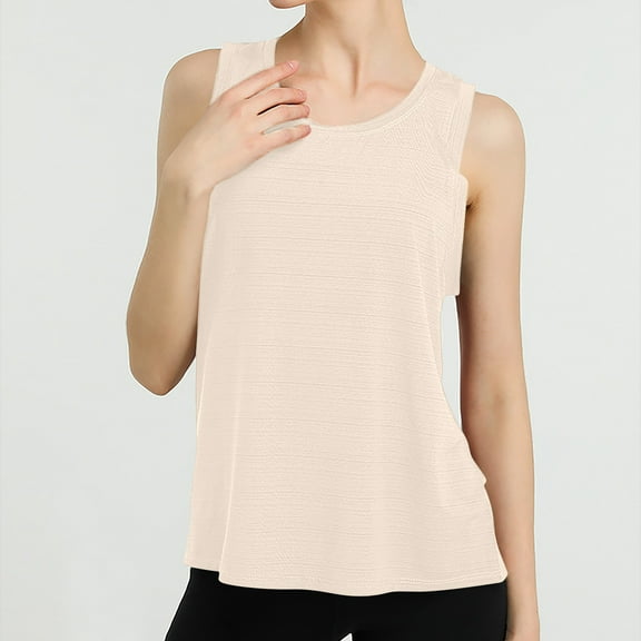 Homenesgenics Tank Tops for Women under $5 Women's Solid Round Neck Casual Sports Tank Sleeveless Backless Tops Yoga Women's Clothing Pink M
