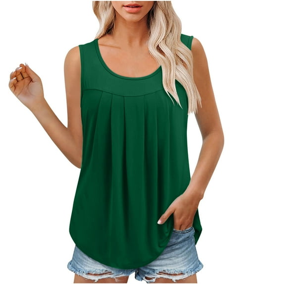 Homenesgenics Tank Tops for Women under $5 Women's Summer Casual Sleeveless Blouse CrewNeck Tops Solid Color T-Shirt Vest for Women
