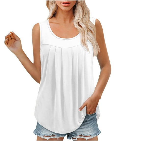 Homenesgenics Tank Tops for Women under $5 Women's Summer Casual Sleeveless Blouse CrewNeck Tops Solid Color T-Shirt Vest for Women