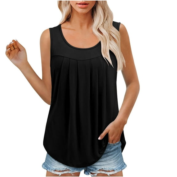 Homenesgenics Tank Tops for Women under $5 Women's Summer Casual Sleeveless Blouse CrewNeck Tops Solid Color T-Shirt Vest for Women