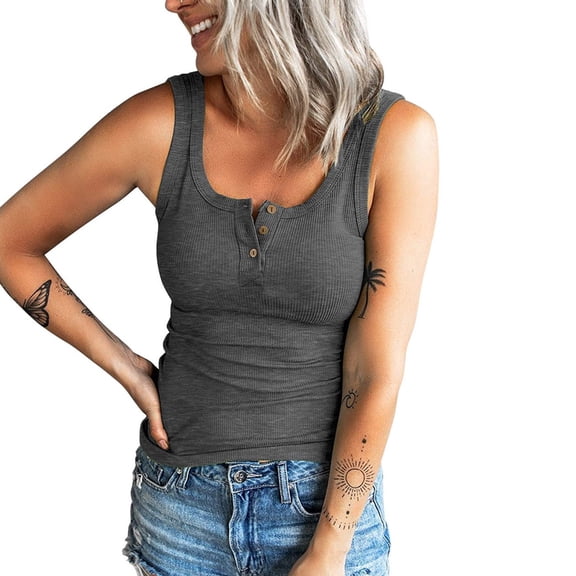 Homenesgenics Tank Tops for Women under $5 Womens Solid Tank Tops Sleeveless U-Neck Base Shirt Summer Casual Workout Tees