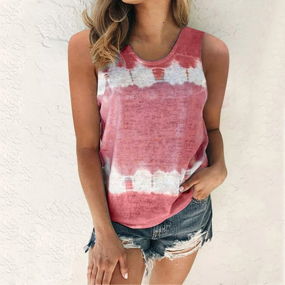 Homenesgenics Tank Tops with Built in Bras Women's Fashion Printed Sleeveless Vest T-Shirt Blouse Round Neck Casual Tops Red XXXXL